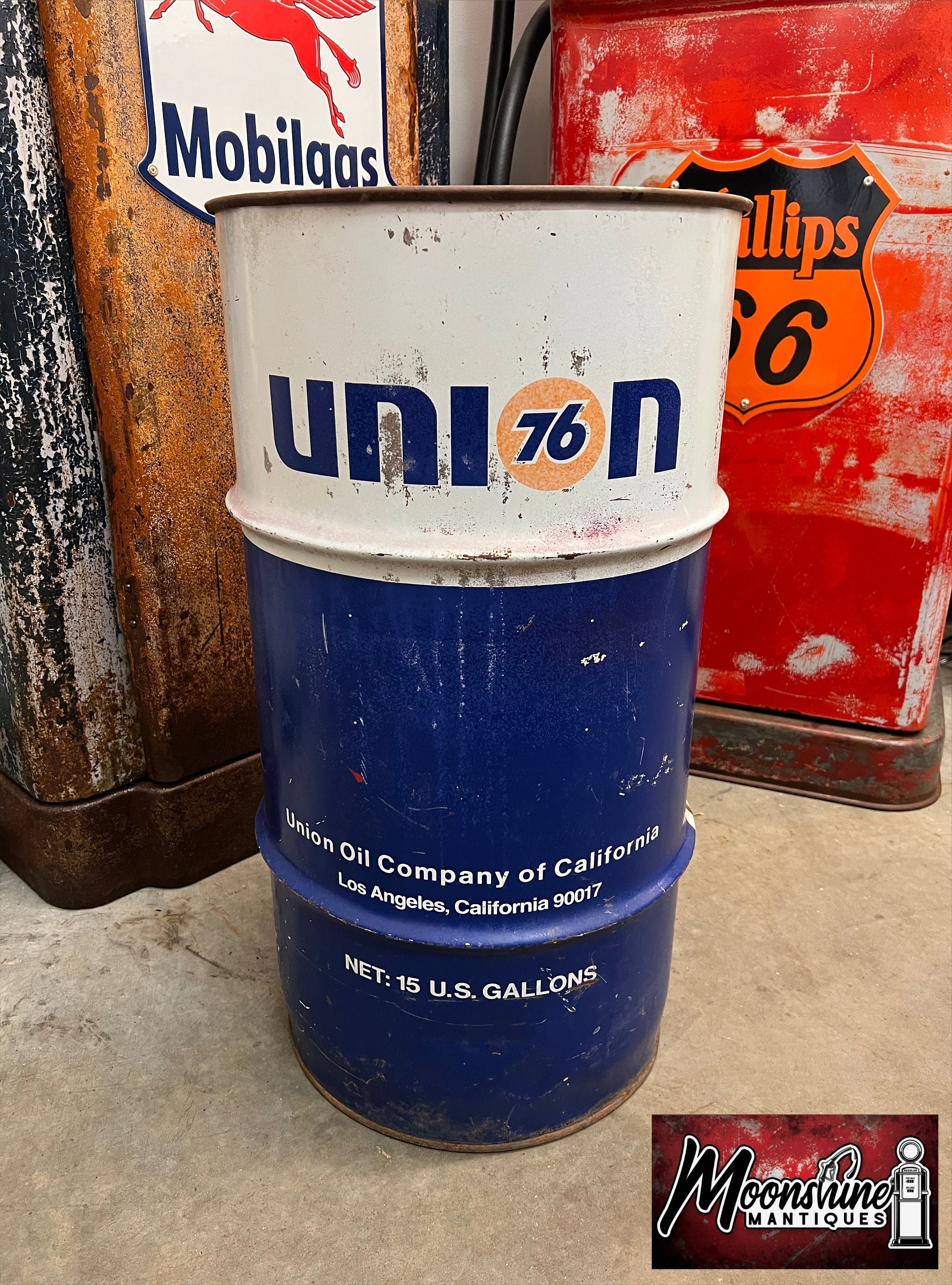 本物の Gal. 15 Vtg. 76 UNION 1970's Gear Trash Mancave - Drum Oil アンティーク雑貨