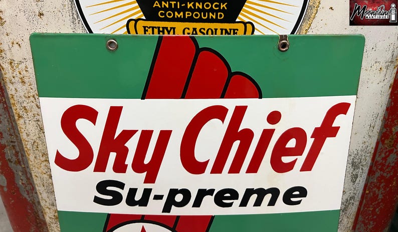 MATCHING PAIR of 1950's TEXACO Sky Chief Porcelain Gas Pump Plate Signs ...