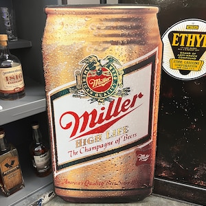 Vtg. MILLER HIGH LIFE Beer Can Bar Sign - 17&quot; x 32&quot;