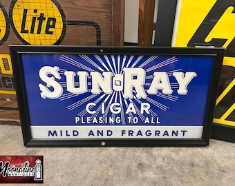 Vtg. SUN RAY CIGAR Framed Paper Sign