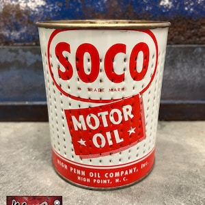 1960’s SOCO Motor Oil Can Repurposed Filter - High Penn Oil Co. High Point NC
