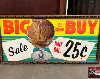 1950's Grocery Store ICE CREAM Framed Paper Sign