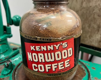 Vtg. KENNY'S NORWOOD COFFEE Jar - Unopened / Full
