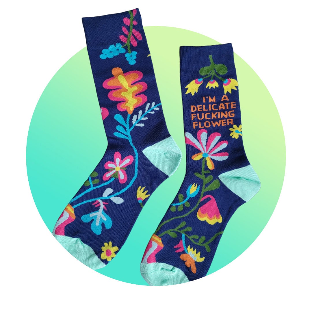 Floral Funny Sock Adult Humor Unisex Fun Socks Rude Odd Gift Etsy