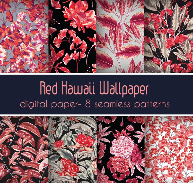 Floral Paper Giftwrap Set Garden Flowers Scrapbook Paper Vintage Hawaii Seamless Botanical Botanical Pattern Digital Wrapping