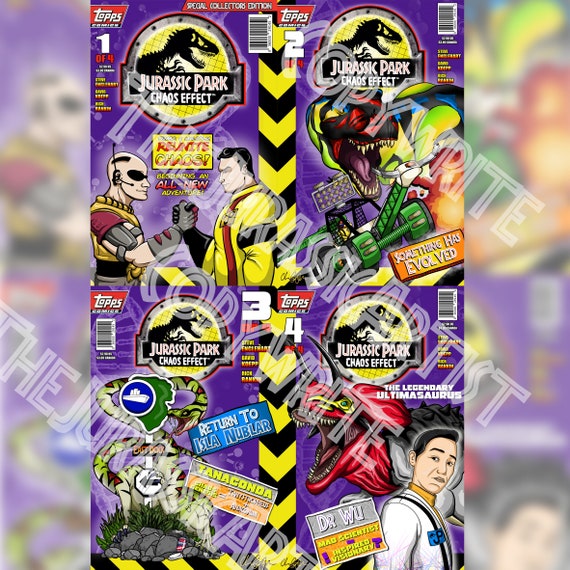 Jurassic Park Chaos Effect Comic Book Art Prints - Set of 4