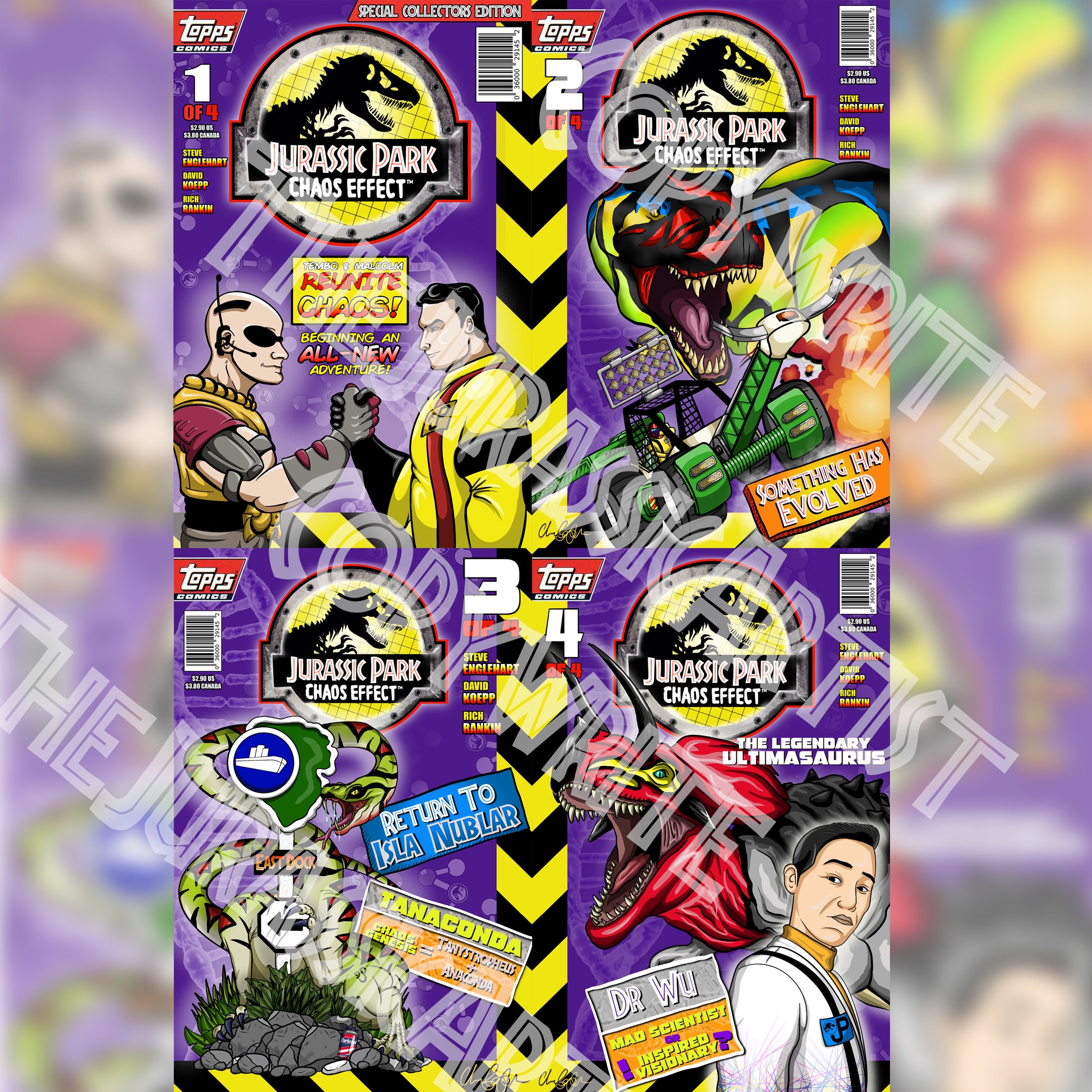 Jurassic Park Chaos Effect Comic Book Art Prints - Set of 4