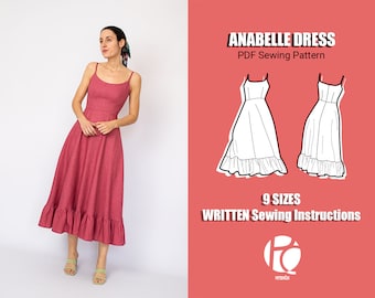 Basic midi dress pattern | Circular skirt pattern for women | Easy wedding midi dress sewing pattern  | 9 SIZES | PDF Sewing pattern