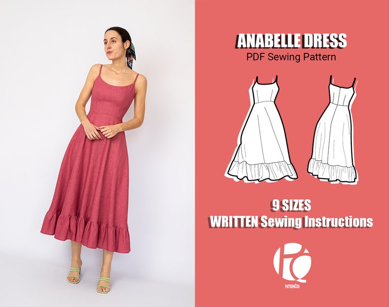 Basic midi dress pattern Circular skirt pattern for women Easy wedding midi dress sewing pattern 9 SIZES PDF Sewing pattern image 1