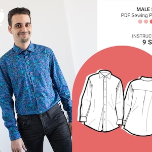 Customed Fit male shirt sewing pattern | Classic buttoned shirt pattern for men | Basic shirt pattern | 9 SIZES | PDF Sewing pattern