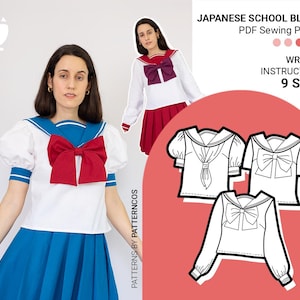 Seifuku BLOUSE cosplay pattern | Blouse pattern for Japanese school uniform | Sailor collar uniform pattern | PDF Sewing Pattern