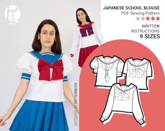 Seifuku BLOUSE cosplay pattern | Blouse pattern for Japanese school uniform | Sailor collar uniform pattern | PDF Sewing Pattern