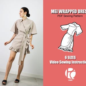 Wrapped minidress sewing pattern | Kimono dress pattern with japanese sleeve | Summer dress pattern | 6 SIZES | PDF Sewing pattern