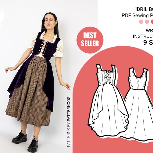 Corset sewing pattern | Renaissance stay bodice pattern to be a witch | Pirate bodice pattern for women | 9 SIZES | PDF Sewing pattern