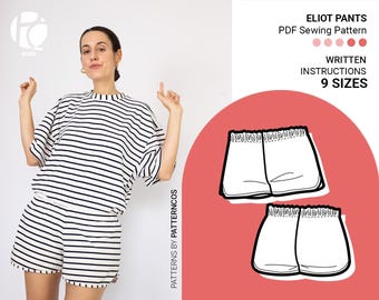 Basic sport shorts sewing pattern | Easy elastic-waistband trousers pattern  | Tracksuit pants pattern  | 9 SIZES | PDF Sewing pattern