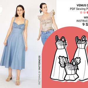 Patrón de vestido midi básico / Patrón de vestido con copas lindas para mujer / Patrón de vestido midi de boda para verano / 9 TALLAS / Patrón de costura PDF