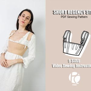 Short Regency stay 1800-1820 sewing pattern | Corset sewing pattern for women | Romantic bodice pattern | 9 SIZES | PDF Sewing pattern