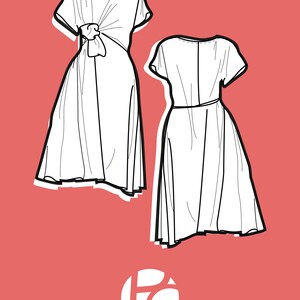 Patrón de vestido midi anudado / Patrón de vestido acampanado para mujer / Patrón de blusa drapeada anudada / Vestido cómodo / 6 TALLAS / Patrón de costura en PDF imagen 3