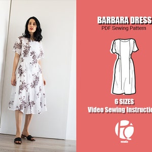 Midi vintage-style dress sewing pattern | Summer cottagecore dress pattern | Waist Fitted dress pattern | 6 SIZES | PDF Sewing pattern