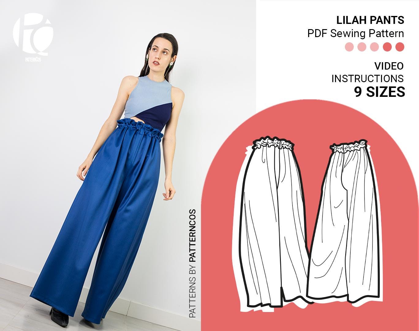 Wide-leg Pants Sewing Pattern | Easy Elastic Waistband Pants