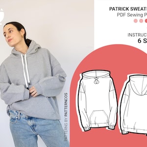 Urban oversized sweatshirt sewing pattern | Unisex cozy hoodie pattern | Front pocket sweatshirt patten | 6 SIZES | PDF Sewing pattern
