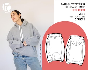 Urban oversized Sweatshirt Schnittmuster | Unisex Kuscheliges Hoodie Muster | Fronttasche Sweatshirt Muster | 6 GRÖßEN | PDF Schnittmuster