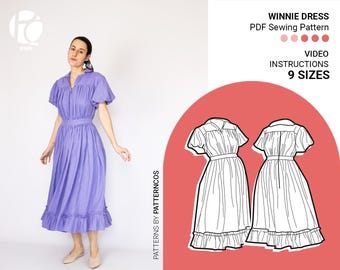 Molde para vestido estilo cottagecore com modelagem evasê | Manga bufante | Vestido midi campestre | Vestido romântico | 9 TAMANHOS | Molde em PDF