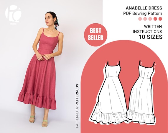 Basic midi dress pattern | Circular skirt pattern for women | Easy wedding midi dress sewing pattern  | 10 sizes | PDF sewing pattern