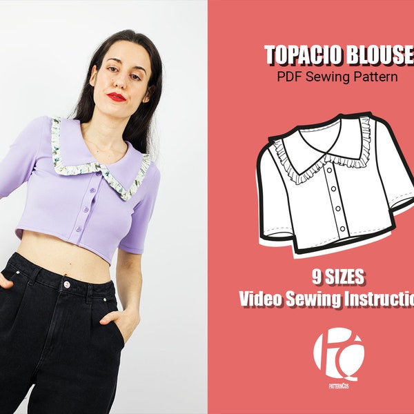 Topacio elastic buttoned blouse sewing pattern | Cozy top pattern | V-neck top pattern for women | 9 SIZES | PDF Sewing pattern