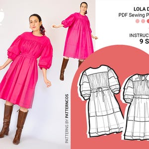 Lola tiered midi dress sewing pattern | Flared midi dress pattern | Puffy dress pattern for women | 9 SIZES | PDF Sewing pattern