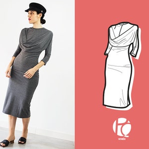 Laia Fitted Knit Dress With Cowl Neck 6 SIZES PDF Sewing pattern image 1