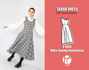 Midi dress sewing pattern | Elegant bodice pattern | Half circular skirt | Easy basic dress pattern for women | 9 SIZES | PDF Sewing pattern