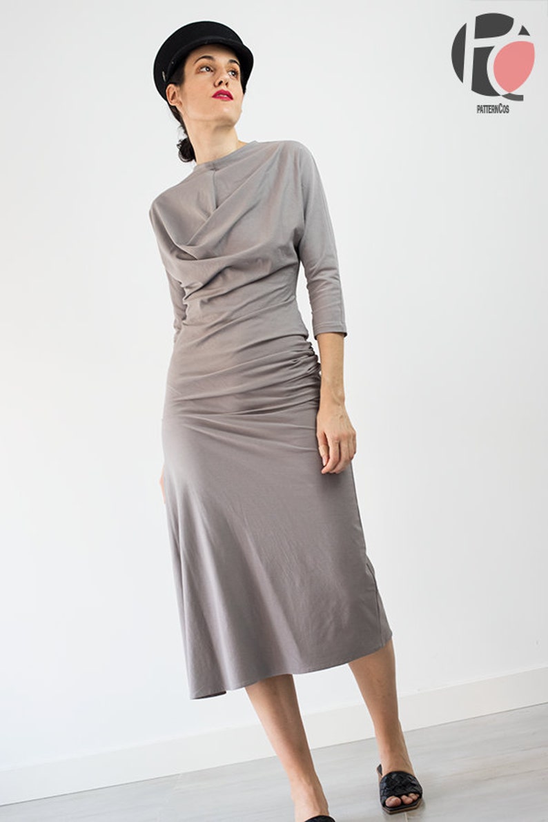 Laia Fitted Knit Dress With Cowl Neck 6 SIZES PDF Sewing pattern image 4