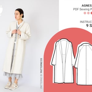 Naaipatroon Ranglan brede jas | Patroon winterjas voor dames | Jaspatroon met knopen | 9 MATEN | PDF-naaipatroon