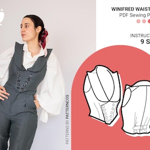 Naaipatroon gilet Winifred| Double-breasted señorial vestpatroon | Victoriaans vest met knopen | 9 MATEN | PDF-naaipatroon