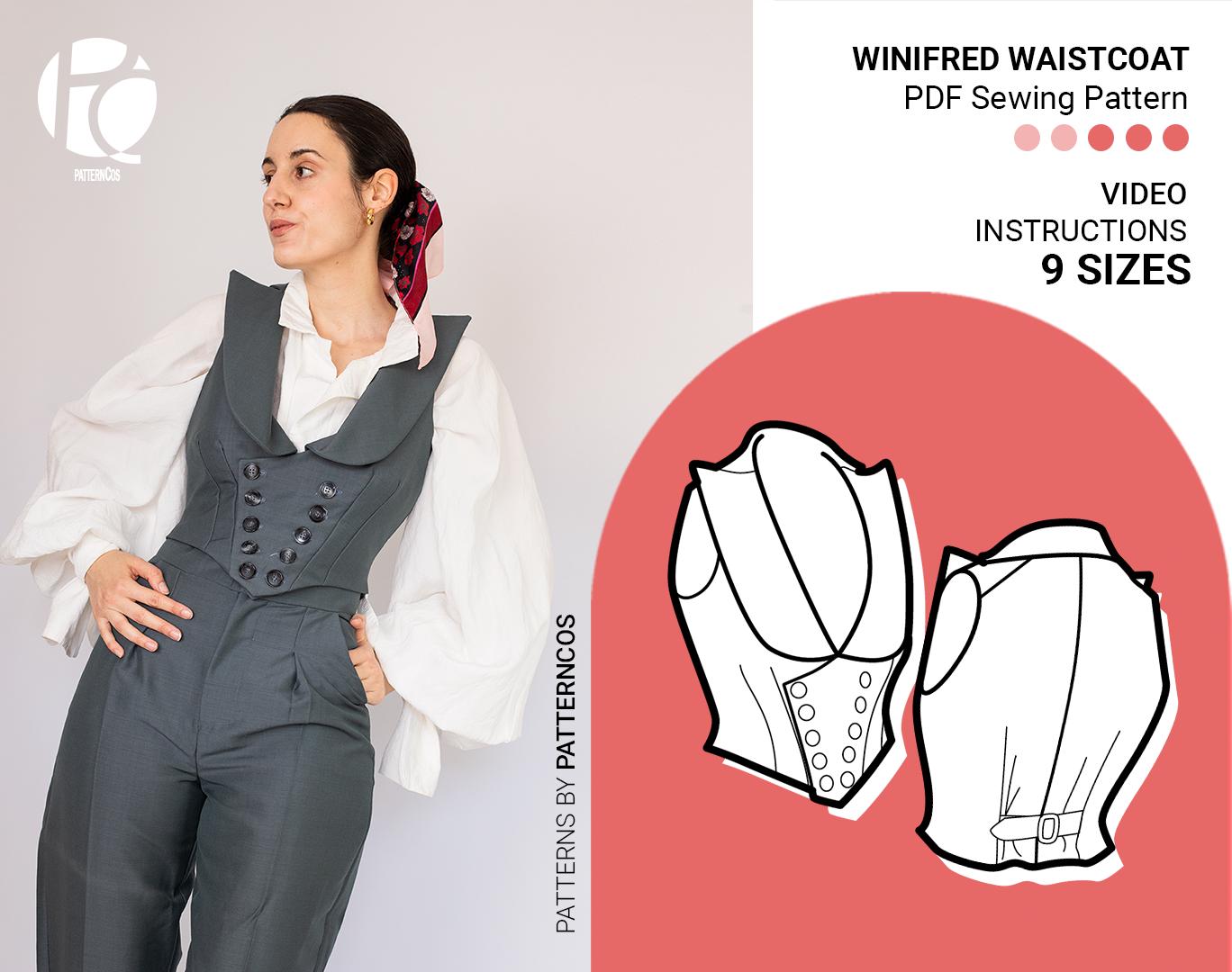 Winifred waistcoat sewing pattern| Double-breasted señorial vest pattern | Victorian buttoned inspired vest  | 9 SIZES | PDF Sewing pattern