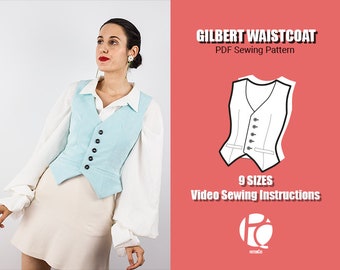 Gilbert V-neck Buttoned Waistcoat sewing pattern | Vest pattern for women | Fitted Waistcoat pattern | 9 SIZES | PDF Sewing pattern