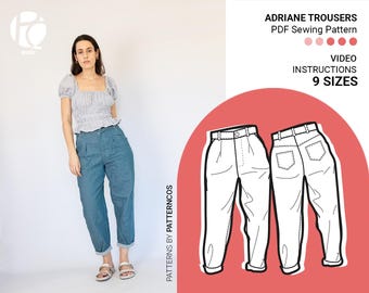 Slouchy Hose Schnittmuster | Jeans mit hoher Taille Muster | Cooles Hosenschnittmuster für Frauen | 9 GRÖßEN | PDF Schnittmuster