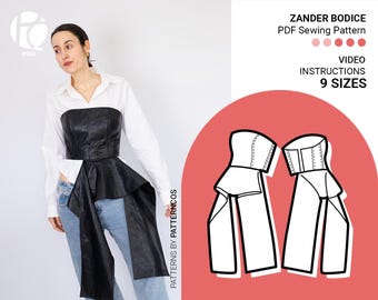 Ausgestattetes Mieder Schnittmuster . Trendiges Bustier-Schnittmuster für Frauen | Korsett Schnittmuster | Tailliert geschnittenes Top | 9 GRÖßEN | PDF Schnittmuster