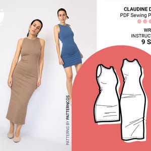 tailliertes Stretch Kleid Schnittmuster | Schlauchkleid Schnittmuster zum Stricken | COSY Kleiderschnittmuster für Frauen | Minikleid | 9 GRÖßEN | PDF Schnittmuster