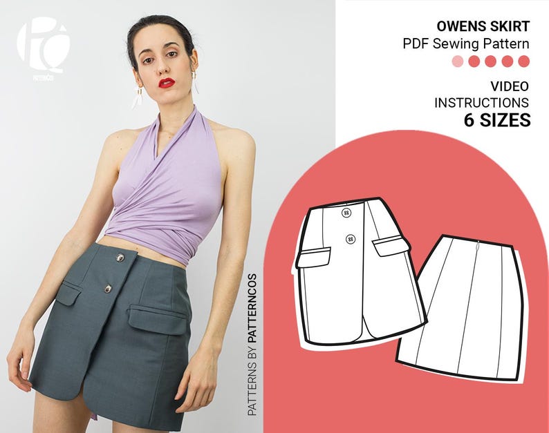 Mini skirt sewing pattern Inspired in a tailored jacket | Suit skirt pattern | Mini blazer skirt pattern | 6 SIZES | PDF Sewing pattern image 1