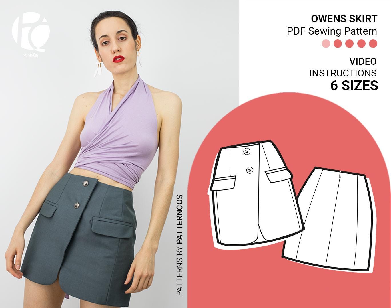 Mini skirt sewing pattern Inspired in a tailored jacket | Suit skirt pattern | Mini blazer skirt pattern | 6 SIZES | PDF Sewing pattern