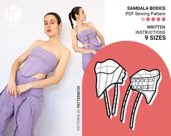 Padrão de corpete justo | Padrão de espartilho urbano com cintos nas costas | Padrão de top bustiê jeans para mulheres | 9 TAMANHOS | Padrão de costura em PDF