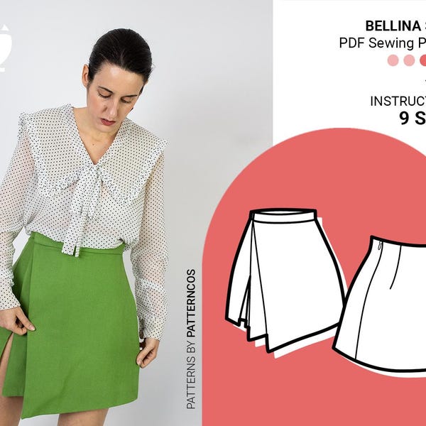 Patron de couture minijupe Bellina | Patron de jupe fendue | Patron de jupe portefeuille pour femme | Jupe tendance | 9 TAILLES | Patron de couture PDF