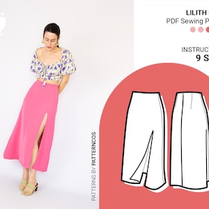Elegant midi skirt sewing pattern | Side slit skirt pattern | Wedding dress pattern | A line cocktail skirt | 9 SIZES | PDF Sewing pattern