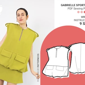 Bubble sport vest sewing pattern | Sleeveless sweatshirt pattern for woven & knit | Open neck jersey pattern | 9 SIZES | PDF Sewing pattern