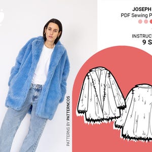 Patrón de costura de abrigo extragrande de piel sintética / Patrón de chaqueta acogedora para invierno / Patrón de abrigo grande con bolsillos / 9 TALLAS / Patrón de costura en PDF