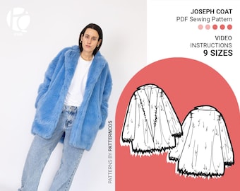 Faux-fur oversized coat sewing pattern | Cozy jacket pattern for winter | Big coat pattern with pockets  | 9 SIZES | PDF Sewing pattern