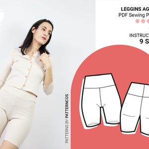Elastic leggins sewing pattern | High-waist sport leggins pattern for women | Cozy cute leggins pattern | 9 SIZES | PDF Sewing pattern