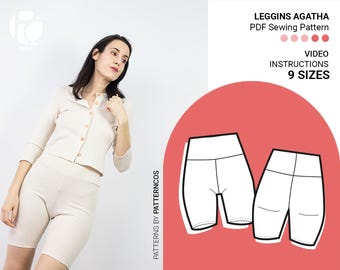 Elastische Leggins Schnittmuster | Hoch taillierte Sport-Leggings-Muster für Frauen | Gemütliche Leggins mit niedlichem Muster | 9 GRÖßEN | PDF Schnittmuster